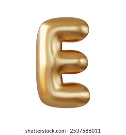 3d letter E uppercase gold color, Realistic 3d design in balloon style. Isolated on white background. 3d rendering. Vector illustration