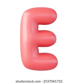 3d letter E uppercase, Realistic 3d design in cartoon balloon style. Isolated on white background. 3d rendering. Vector illustration