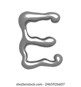 3D letter E in Y2K style with chrome effect. Vector illustration isolated on white background