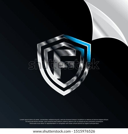 3D letter F inside shield icon, modern template logo design