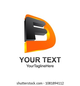 3D Letter FD initial alphabet logo design template element