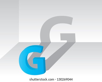 3d letter G with shadow on grayish wall
