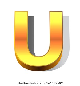3d letter A in gold metal on a white isolated background. 