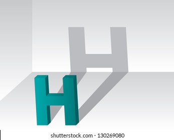 3d letter H with shadow on grayish wall