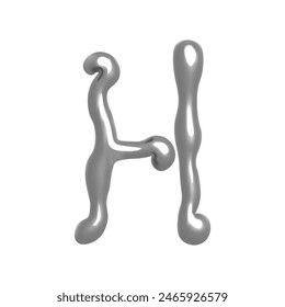 3D letter H in Y2K style with chrome effect. Vector illustration isolated on white background