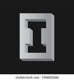 3d I letter  illustration . vector design. concrete steel map material.