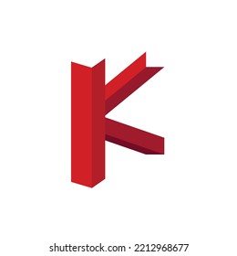 3d letter K initial based vector logo. Red colored isometric logo. Suitable for company, product, brand, business, media, event, and organization.