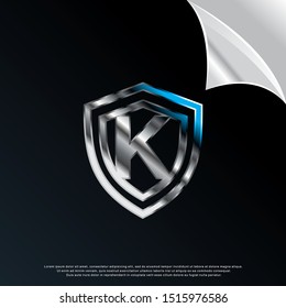 3D letter K inside shield icon, modern template logo design