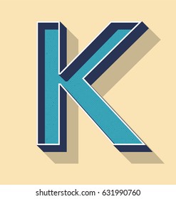 3D Letter K Retro Vector Text Style, Fonts Concept