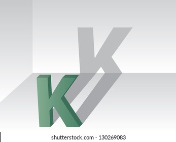 3d letter K with shadow on grayish wall