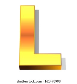 3d letter L in gold metal on a white isolated background. 