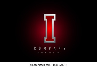 3d letter I logo grey metal metallic red alphabet for company logotype design. Suitable for a corporate or business icon