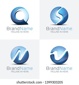 3D Letter Logo Set In Blue Color