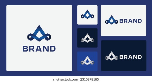 Ein Logo-Set mit 3D-Buchstaben mit Farbverlauf-Blau, das elegant und modern aussieht. Geeignet für die Verwendung in Unternehmen, Marken und Unternehmen.