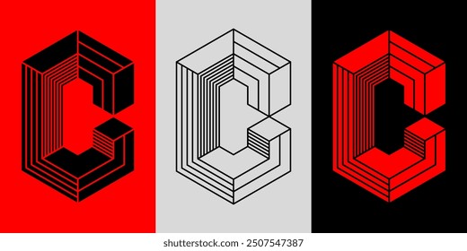 Logotipo de letra 3D. Icono de Vector. Vector del logotipo de la letra C. Plantilla de símbolos 3D.