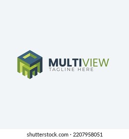 3d letra M Multi View logotipo abstracto para el negocio de la construcción