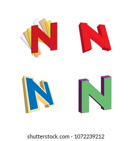 3d letter n initial logo icon template vector