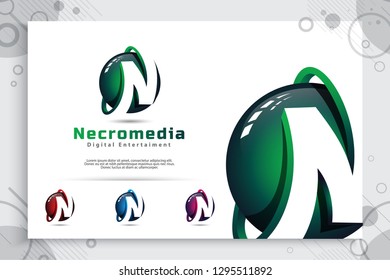 3d Letter N logo vector design with simple and modern colorful style. Illustration Of 3d Letter N for bussines technology company.