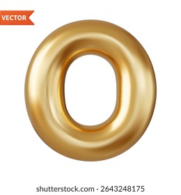 3d letter O uppercase gold color, Realistic 3d design in balloon style. Isolated on white background. 3d rendering. Vector illustration