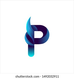 3D Letter P Logo with ocean illustration in vector