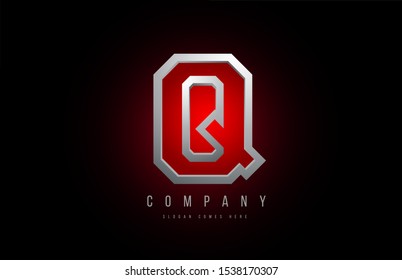 3d letter Q logo grey metal metallic red alphabet for company logotype design. Suitable for a corporate or business icon