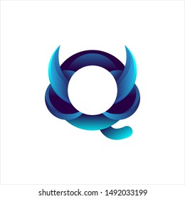 3D Letter Q Logo with ocean illustration in vector