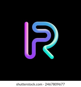 3d letter R, alphabet font made from volumetric tubular