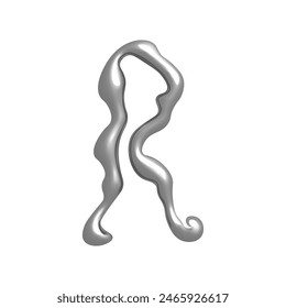 3D letter R in Y2K style with chrome effect. Vector illustration isolated on white background