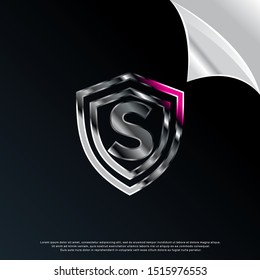 3D letter S inside shield icon, modern template logo design