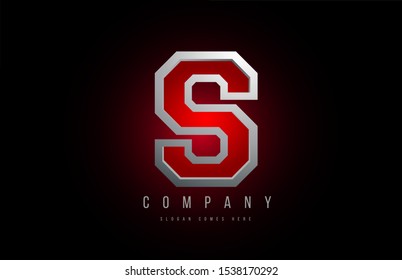 3d letter S logo grey metal metallic red alphabet for company logotype design. Suitable for a corporate or business icon