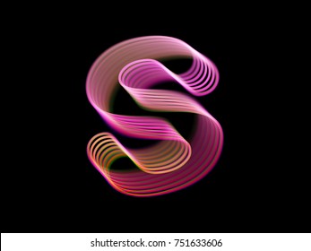 3D letter S logo. Modern technology digital logotype design. Letter S consisting of pink glowing curves. Good logo for information technology, science, energy companies. Eps 10, vector illustration.