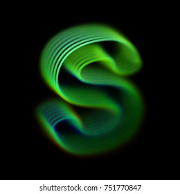 3D letter S logo. Modern eco and bio concept logotype design. Glass letter S consisting of green glowing curves. Good logo for ecological, science, biological companies. Eps 10, vector illustration.
