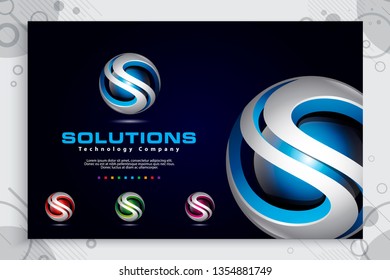 3d Letter S logo vector design with modern colorful style. Illustration Of 3d Letter S for technology company.