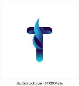 3D Letter T Logo with ocean illustration in vector