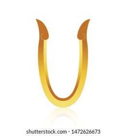3D Letter U of Thai Art alphabet from Southeast Asia Art Style with premium golden font format with reflection effect on white background vector illustration.
