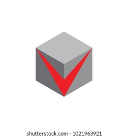 3d letter v cube shape logo   