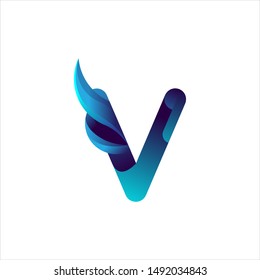 3D Letter V Logo with ocean illustration in vector