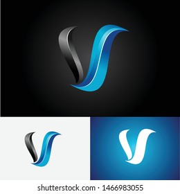 3d letter v modern logo vector 