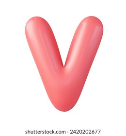 3d letter V uppercase, Realistic 3d design in cartoon balloon style. Isolated on white background. 3d rendering. Vector illustration