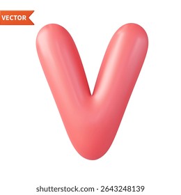3d letter V uppercase, Realistic 3d design in cartoon balloon style. Isolated on white background. 3d rendering. Vector illustration