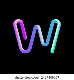 3d letter W, alphabet font made from volumetric tubular
