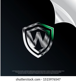 3D letter W inside shield icon, modern template logo design