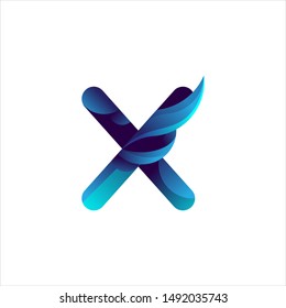 3D Letter X Logo with ocean illustration in vector