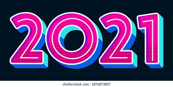 3D Lettering 2021 Logo, New Year 2021 Logo Vector with Retro Style and Navy Background. Suitable for Card, Brochure, Flyer, Poster, Invitation, Calendar and Banner