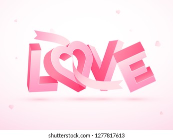 3D lettering of love in pink color on heart decorated background for Valentine's Day celebration poster or banner design.