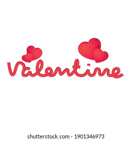 3d lettering valentine with hearts design vector