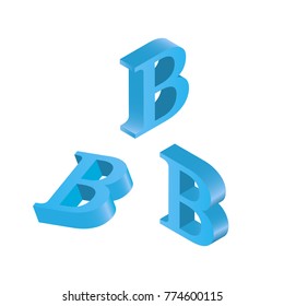 3D letters B font on white backgroud., vector illustration