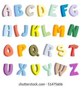3D Letters in colors, isolated objects over white background