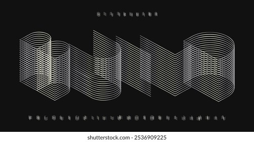 Letras 3D com efeito de linha em camadas, alfabeto dimensional, fonte moderna inovadora para a marca arquitetônica, manchete de efeito volumétrico. Design tipográfico futurista. Tipo de vetor