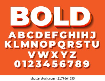 3D letters and numbers set, Bold font typeface, Orange and white uppercase alphabets, Illustrator text effect